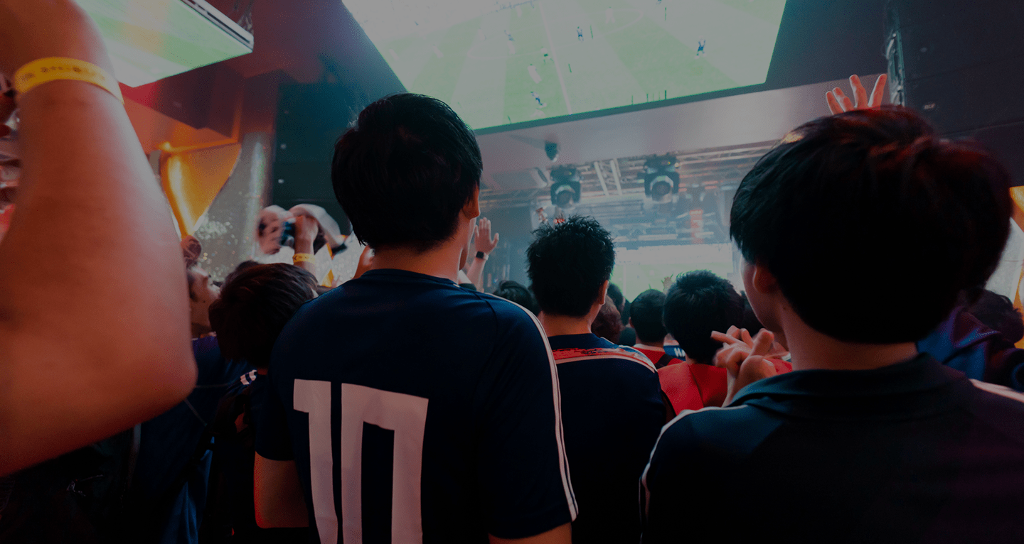 Sports fans cheering in a stadium